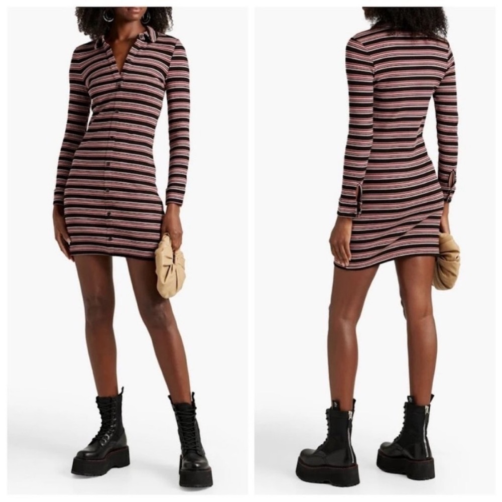 Walter Baker Julianne Striped Bodycon Long Sleeve Button Down Dress - XS